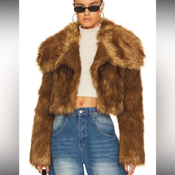 NWOT Ella Cropped Jacket in Brown - Picture 4 of 6